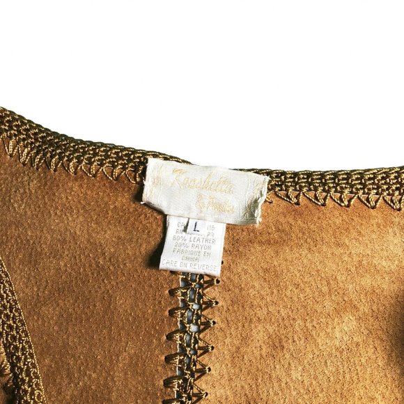 Vintage 90s Y2K Mall Goth Grunge Brown Kroshetta by Papillon Fringe Jacket Rare - Picture 2 of 8